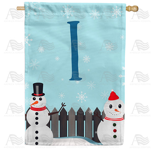Let It Snow Backyard Snowmen Monogram Double Sided House Flag