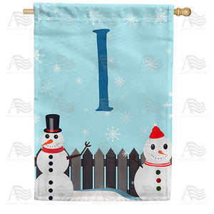 Let It Snow Backyard Snowmen Monogram Double Sided House Flag