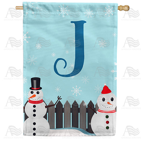 Let It Snow Backyard Snowmen Monogram Double Sided House Flag