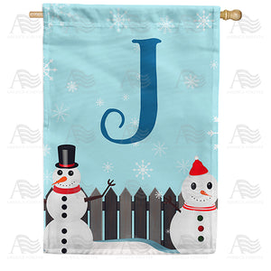 Let It Snow Backyard Snowmen Monogram Double Sided House Flag