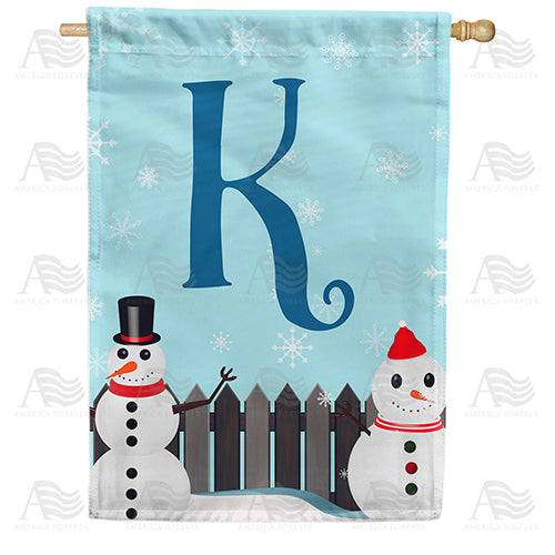 Let It Snow Backyard Snowmen Monogram Double Sided House Flag