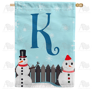 Let It Snow Backyard Snowmen Monogram Double Sided House Flag