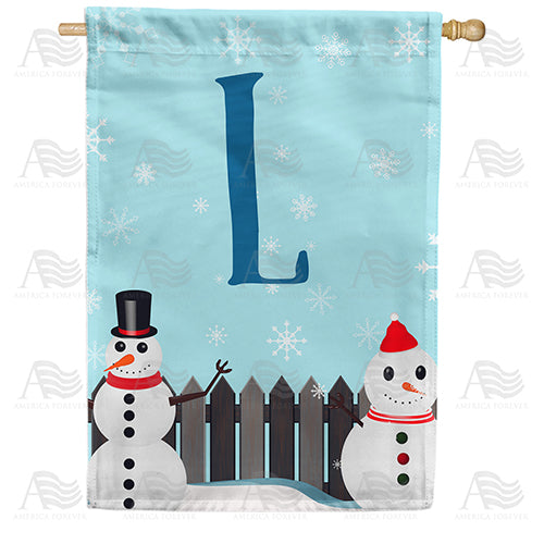 Let It Snow Backyard Snowmen Monogram Double Sided House Flag