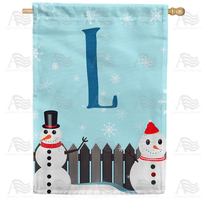 Let It Snow Backyard Snowmen Monogram Double Sided House Flag