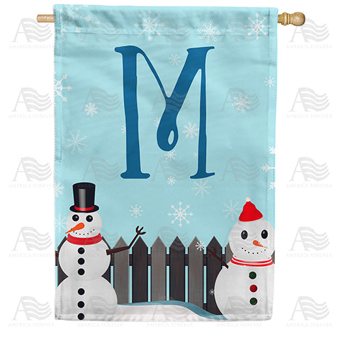 Let It Snow Backyard Snowmen Monogram Double Sided House Flag