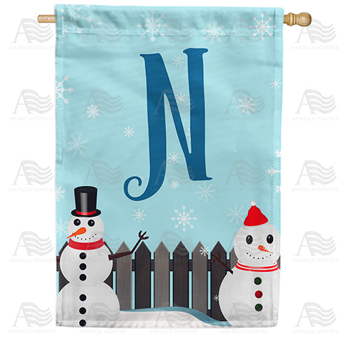 Let It Snow Backyard Snowmen Monogram Double Sided House Flag