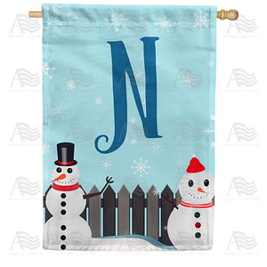 Let It Snow Backyard Snowmen Monogram Double Sided House Flag