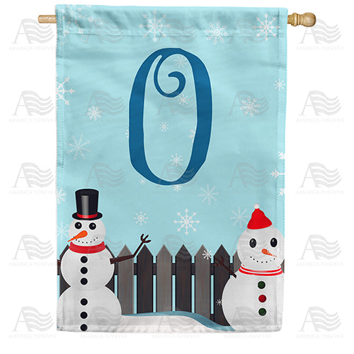 Let It Snow Backyard Snowmen Monogram Double Sided House Flag
