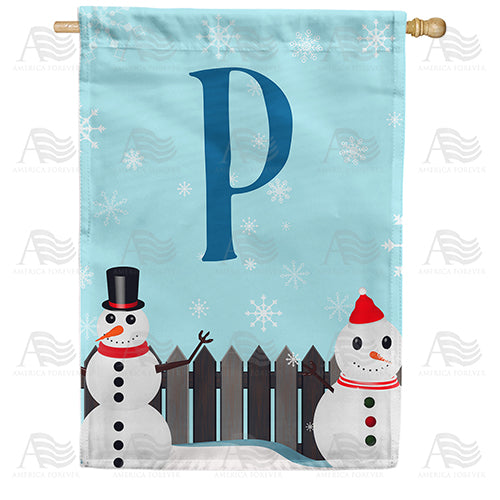 Let It Snow Backyard Snowmen Monogram Double Sided House Flag