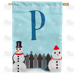 Let It Snow Backyard Snowmen Monogram Double Sided House Flag