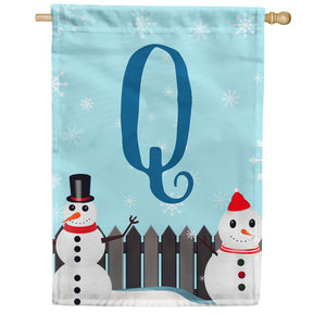 Let It Snow Backyard Snowmen Monogram Double Sided House Flag