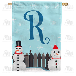 Let It Snow Backyard Snowmen Monogram Double Sided House Flag