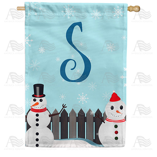 Let It Snow Backyard Snowmen Monogram Double Sided House Flag