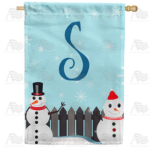 Let It Snow Backyard Snowmen Monogram Double Sided House Flag