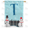 Let It Snow Backyard Snowmen Monogram Double Sided House Flag