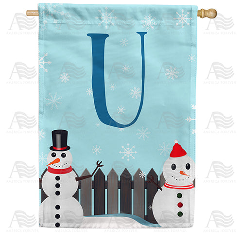 Let It Snow Backyard Snowmen Monogram Double Sided House Flag