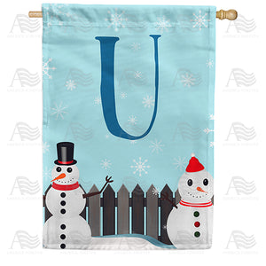 Let It Snow Backyard Snowmen Monogram Double Sided House Flag