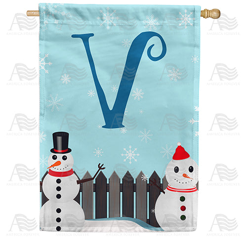 Let It Snow Backyard Snowmen Monogram Double Sided House Flag