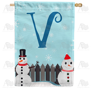 Let It Snow Backyard Snowmen Monogram Double Sided House Flag