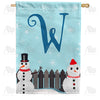 Let It Snow Backyard Snowmen Monogram Double Sided House Flag