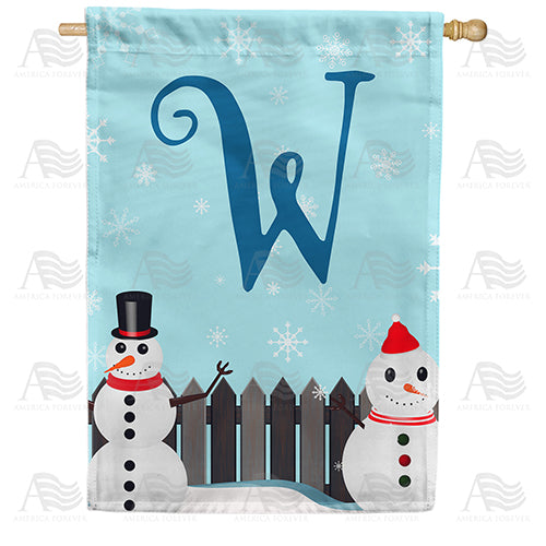 Let It Snow Backyard Snowmen Monogram Double Sided House Flag