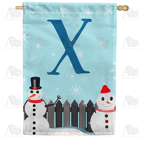 Let It Snow Backyard Snowmen Monogram Double Sided House Flag