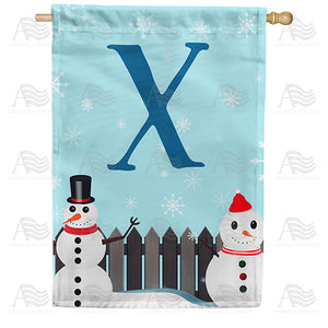 Let It Snow Backyard Snowmen Monogram Double Sided House Flag