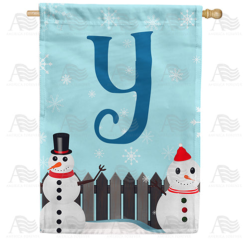 Let It Snow Backyard Snowmen Monogram Double Sided House Flag