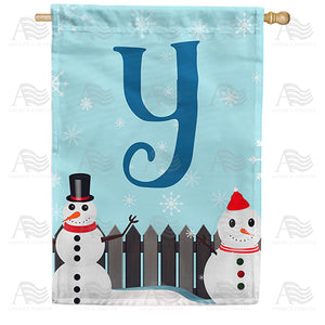 Let It Snow Backyard Snowmen Monogram Double Sided House Flag