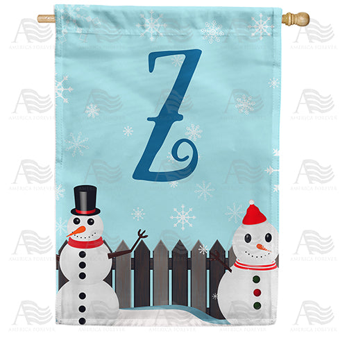 Let It Snow Backyard Snowmen Monogram Double Sided House Flag