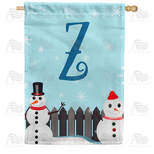 Let It Snow Backyard Snowmen Monogram Double Sided House Flag