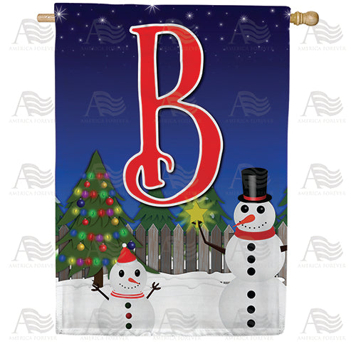 Snowman Christmas Tree Monogram Double Sided House Flag