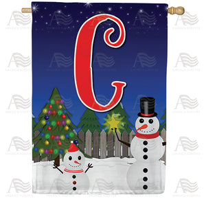 Snowman Christmas Tree Monogram Double Sided House Flag