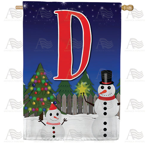Snowman Christmas Tree Monogram Double Sided House Flag