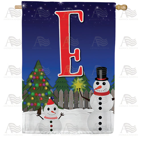 Snowman Christmas Tree Monogram Double Sided House Flag