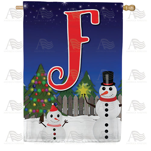 Snowman Christmas Tree Monogram Double Sided House Flag