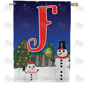 Snowman Christmas Tree Monogram Double Sided House Flag
