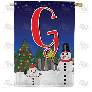 Snowman Christmas Tree Monogram Double Sided House Flag