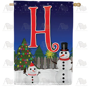 Snowman Christmas Tree Monogram Double Sided House Flag