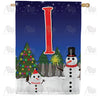 Snowman Christmas Tree Monogram Double Sided House Flag