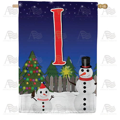 Snowman Christmas Tree Monogram Double Sided House Flag