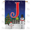 Snowman Christmas Tree Monogram Double Sided House Flag