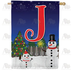 Snowman Christmas Tree Monogram Double Sided House Flag