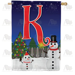Snowman Christmas Tree Monogram Double Sided House Flag