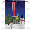 Snowman Christmas Tree Monogram Double Sided House Flag
