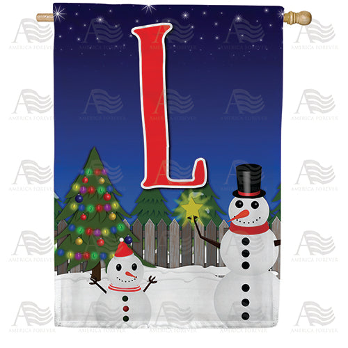 Snowman Christmas Tree Monogram Double Sided House Flag