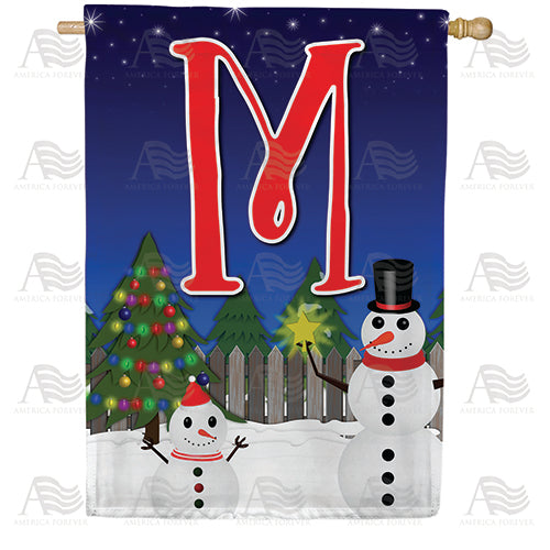 Snowman Christmas Tree Monogram Double Sided House Flag