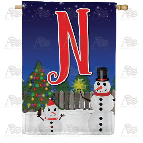Snowman Christmas Tree Monogram Double Sided House Flag