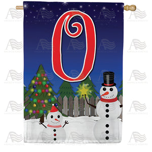 Snowman Christmas Tree Monogram Double Sided House Flag