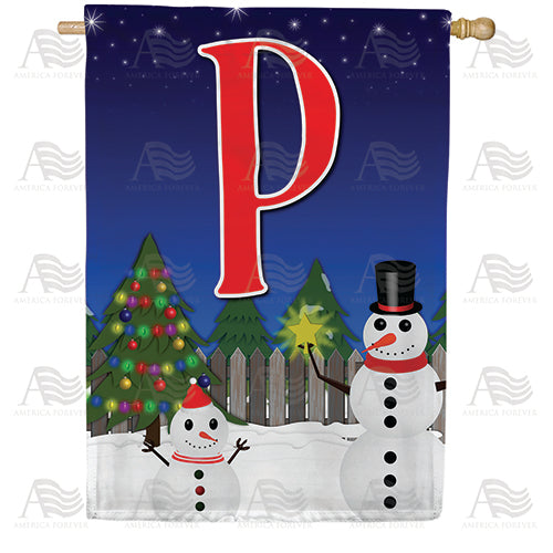 Snowman Christmas Tree Monogram Double Sided House Flag